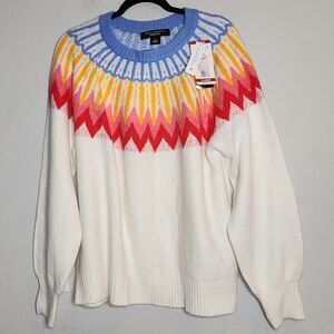 NWT French Connection Wool Blend Fair Isle Soft Sweater Size XL